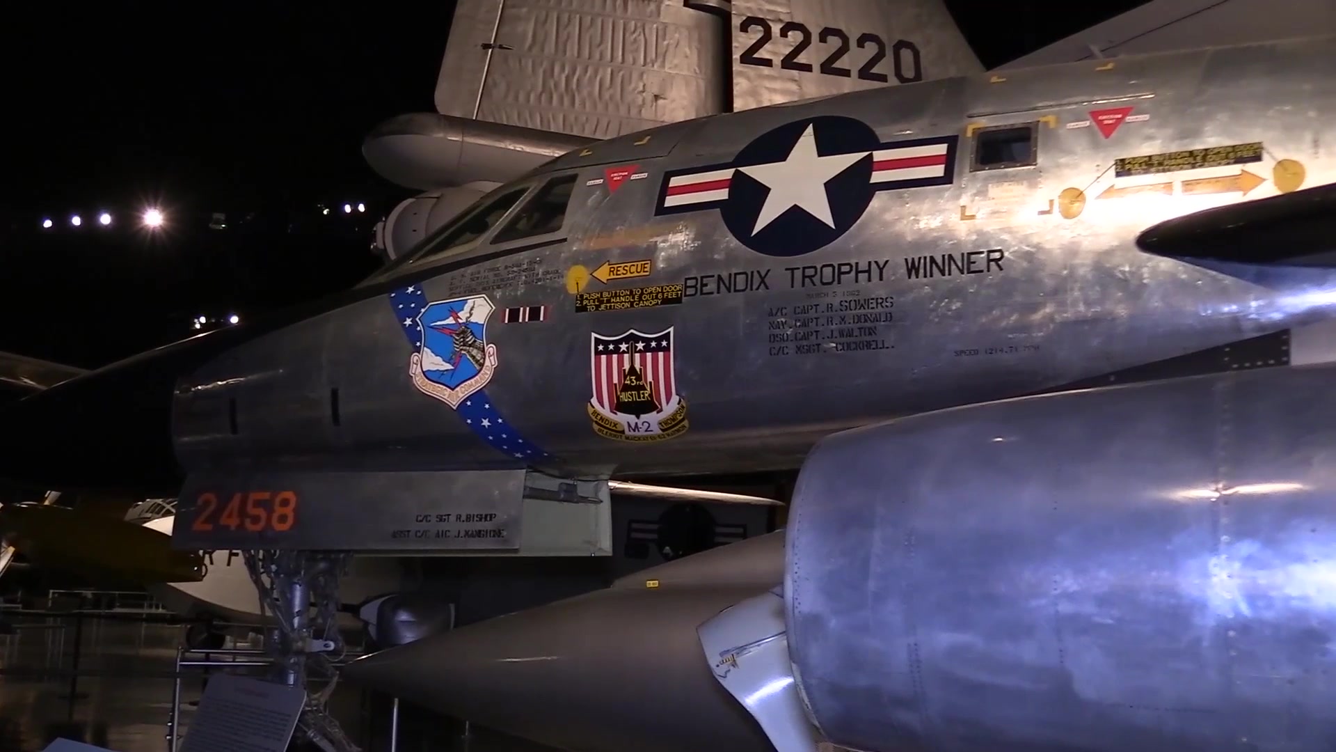 Interview with Col.(Ret.) Chuck Jones as he talks about his time in the Convair B-58A Hustler. Colonel Jones is a former navigator/bombardier in the B-58 and currently volunteers here at the museum. You can see the museum's B-58 in the Cold War Gallery--> http://bit.ly/2ggqWdv

The U.S. Air Force's first operational supersonic bomber, the B-58 made its initial flight on Nov. 11, 1956. In addition to the Hustler's delta wing shape, distinctive features included a sophisticated inertial guidance navigation and bombing system, a slender "wasp-waist" fuselage and an extensive use of heat-resistant honeycomb sandwich skin panels in the wings and fuselage. Since the thin fuselage prevented the carrying of bombs internally, a droppable, two-component pod beneath the fuselage contained a nuclear weapon -- along with extra fuel, reconnaissance equipment or other specialized gear. The B-58 crew consisted of a pilot, navigator/bombardier and defense systems operator. 

Convair built 116 B-58s: 30 test and pre-production aircraft and 86 for operational service. Hustlers flew in the Strategic Air Command between 1960 and 1970. Setting 19 world speed and altitude records, B-58s also won five different aviation trophies.

The B-58A on display set three speed records while flying from Los Angeles to New York and back on March 5, 1962. For this effort, the crew received the Bendix and Mackay Trophies for 1962. It was flown to the museum in December 1969.