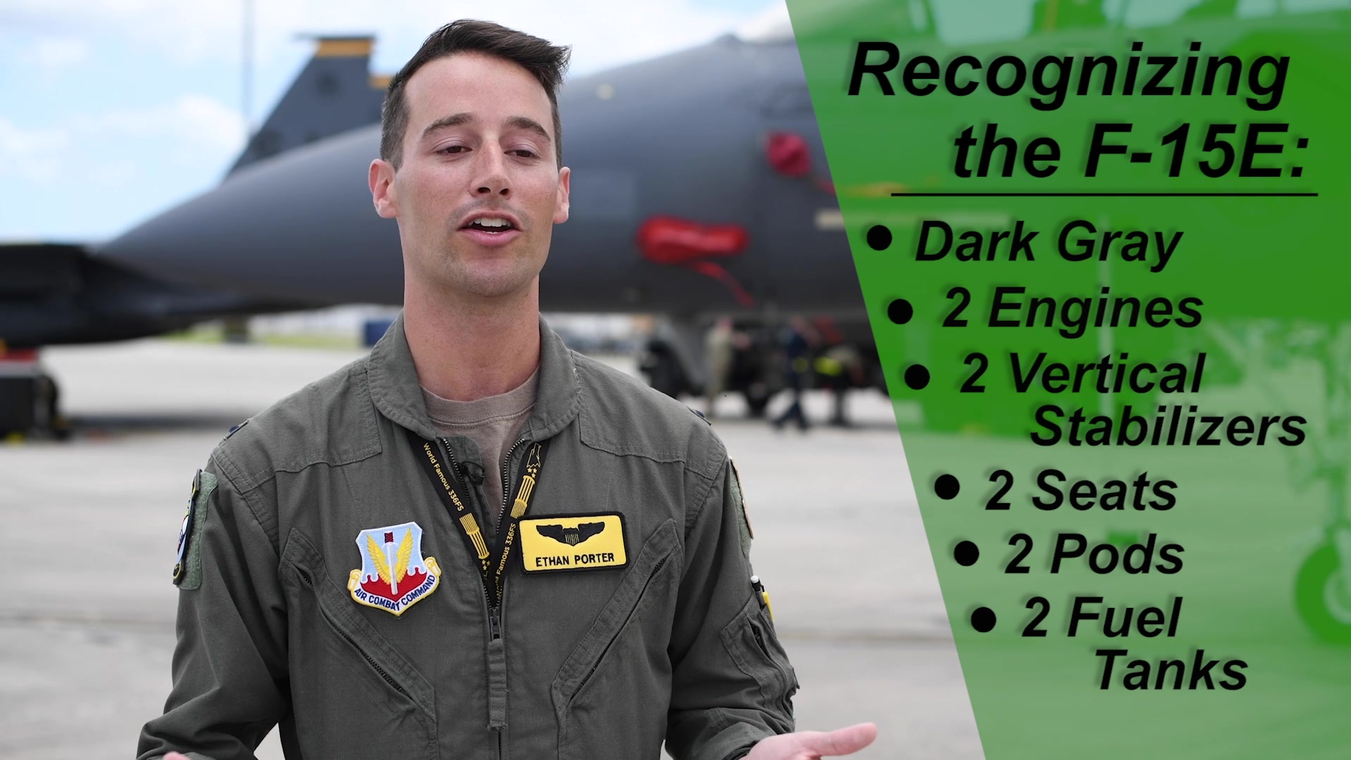 Video of U.S. Air Force 1st Lt. Ethan "Action" Porter, Strike Eagle pilot, speaks on the basics of the F-15E at Checkered Flag 21-2.