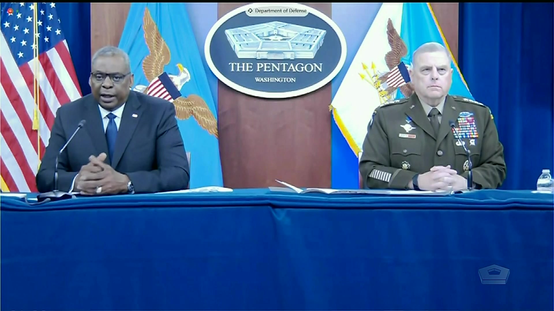 Secretary of Defense Lloyd J. Austin III and Army Gen. Mark A. Milley, chairman of the Joint Chiefs of Staff, testify before the House Appropriations Committee's Subcommittee on Defense regarding the Defense Department's fiscal year 2022 budget, May 27, 2021.