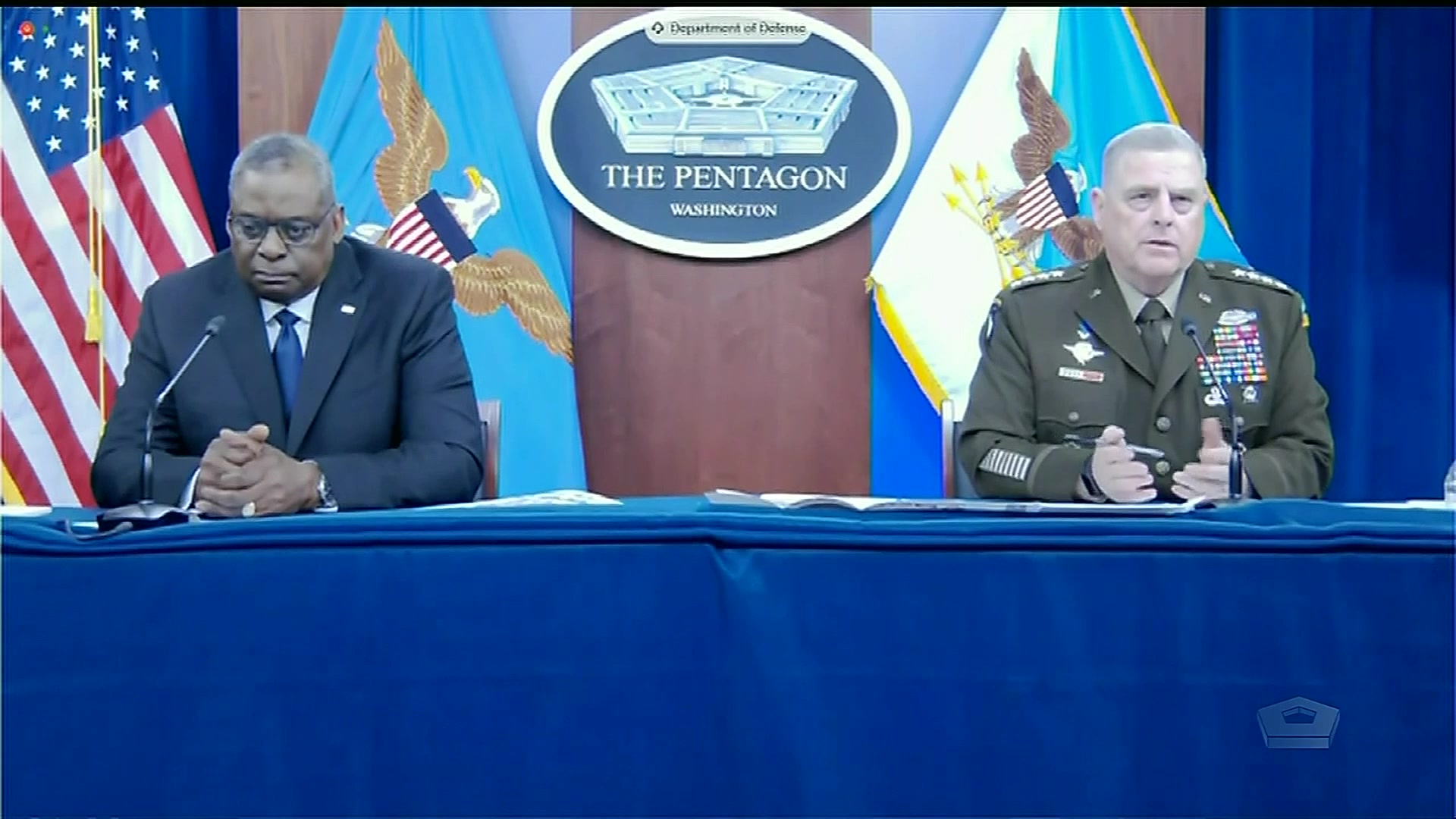 Secretary of Defense Lloyd J. Austin III and Army Gen. Mark A. Milley, chairman of the Joint Chiefs of Staff, testify before the House Appropriations Committee's Subcommittee on Defense regarding the Defense Department's fiscal year 2022 budget, May 27, 2021.