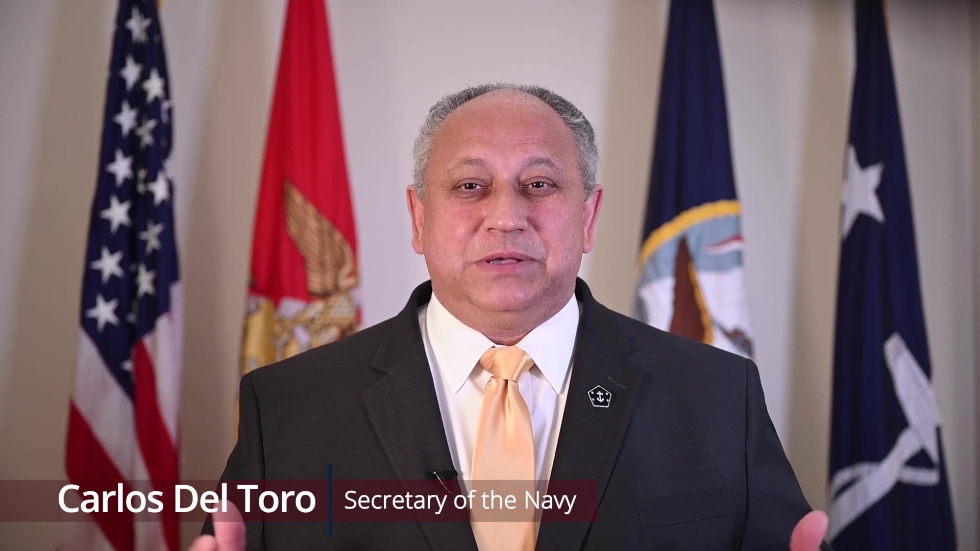 Secretary of the Navy Carlos Del Toro delivers remarks for Hispanic Heritage Month Sept. 14, 2021.