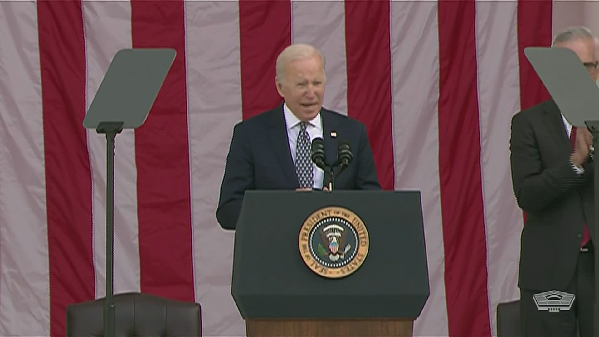 President Joe Biden gives remarks honoring veterans at Arlington National Cemetery. Secretary of Defense Lloyd J. Austin III and Army Gen. Mark A. Milley, chairman of the Joint Chiefs of Staff, are in attendance.
 

