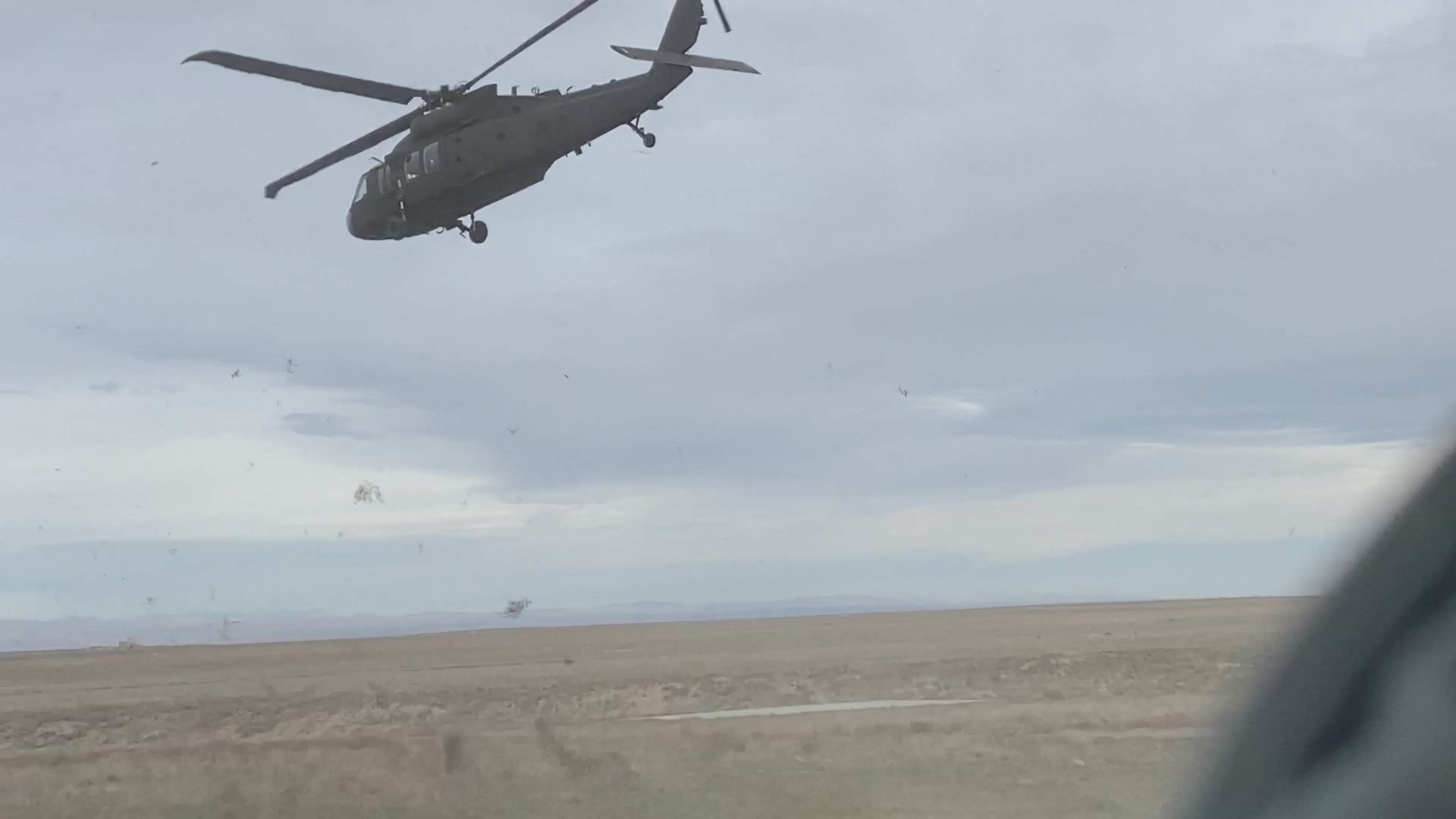An Army Helicopter landing to conclude one session of Combat Search and Rescue Training during Gunfighter Flag 21-2 at Mountain Home AFB's Range (Silver Creek Range.)