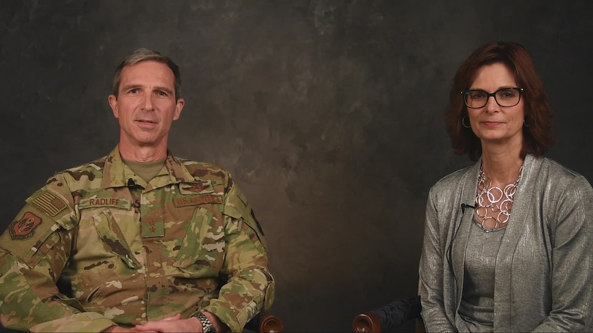Maj Gen Bryan Radliff, Tenth Air Force Commander, and his wife, Mrs Lisa Radliff, Tenth Air Force Key Spouse, share a holiday greeting.