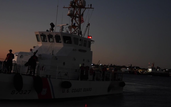 Crewmembers from the Coast Guard Cutter Pelican, homeported in St. Petersburg, Florida, arrive and offload approximately one ton of cocaine, worth an estimated $60 million wholesale, in St. Petersburg, Monday, Nov. 20, 2017. The contraband and three suspected smugglers were interdicted by a U.S. Coast Guard tactical law enforcement detachment crew aboard Her Majesty's Canadian Ship Moncton during an Operation Caribbe patrol. (U.S. Coast Guard video by Petty Officer 2nd Class Ashley J. Johnson)