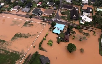  The Coast Guard responded to the vicinity of Hanalei Bay, April 15, 2018 to assist local authorities after the area sustained flooding and landslides due to heavy thunderstorms over the weekend. The governor has issued an emergency proclamation declaring a disaster on Kauai. (U.S. Coast Guard video by Petty Officer 3rd Class Brandon Verdura/Released) 