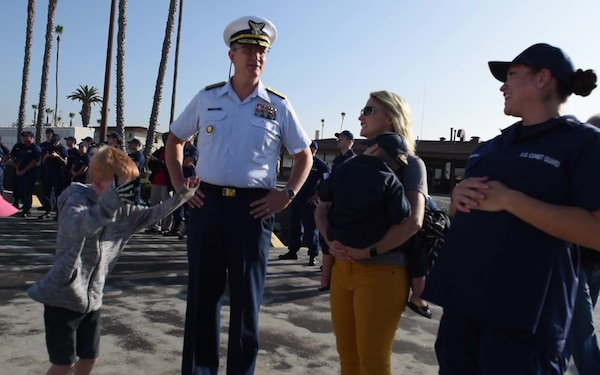The Coast Guard Cutter Robert Ward returns to homeport after successful counter narcotics patrol in the Eastern Pacific Ocean, Aug. 29, 2019, at Coast Guard Base Los Angeles-Long Beach in San Pedro, California. The Ward was the first Fast Response Cutter to successfully interdict narcotics in the Eastern Pacific Ocean. (U.S. Coast Guard video by Petty Officer 3rd Class Aidan Cooney) 