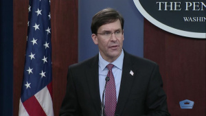 Esper Hosts Joint News Conference with Japan Defense Chief