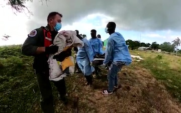 Video of a deployed Air Station Clearwater Jayhawk helicopter crew medevacing a citizen in Haiti, Aug. 15, 2021. Our helicopters and aircrews are transporting medical personnel and evacuating those requiring higher levels of care. (U.S. Coast Guard photo by Petty Officer Erik Villa-Rodriguez)