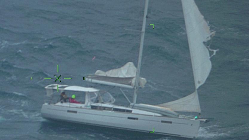 This sailing vessel is disabled about 200 miles off Cape Canaveral, Florida, Jan. 29, 2022. The operator of the sailing vessel, Critical Window, activated their emergency positioning indicating locator beacon at approximately 2:30 p.m. alerting Coast Guard District Seven watchstanders to their distress. (U.S. Coast Guard photo)
