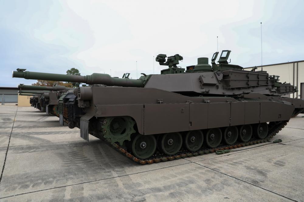 The "Hound Battalion," 3rd Battalion, 67th Armor Regiment, 2nd Armored Brigade Combat Team, 3rd Infantry Division, receives the newly modernized M1A2 SEPv3 Abrams tanks at Fort Stewart, Georgia