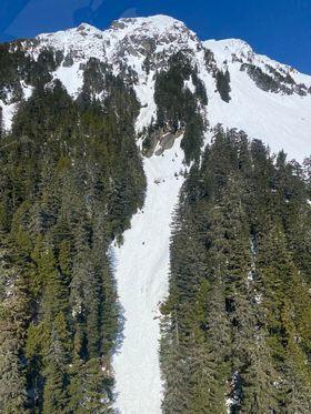Pictured is an area on Mount Vestovia, where a 70-year-old hiker was rescued after falling 200 feet, near Sitka, Alaska, on March 26, 2022. The hiker initially managed to call 911 using his cell phone and a Sitka Mountain Rescue dispatched a team to the mountain to attempt to locate the individual. U.S. Coast Guard photo.