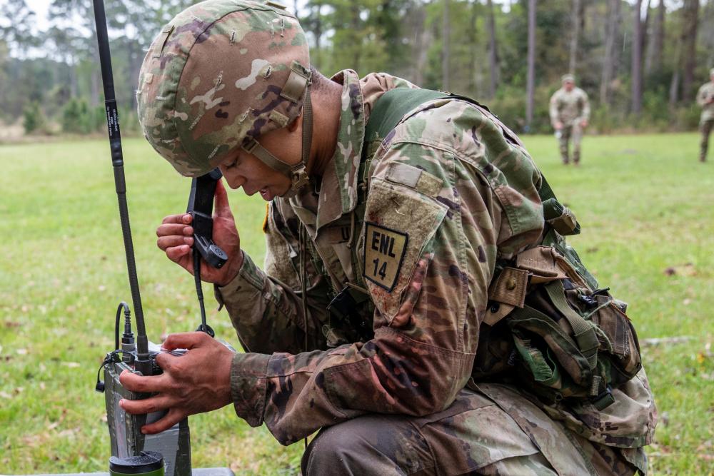 Soldier using radio