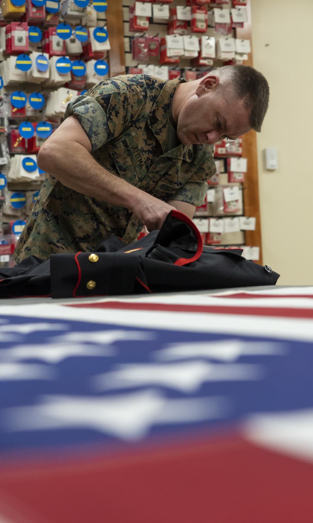 Uniforms prepared for fallen Marines at Air Force Mortuary Affairs Operations