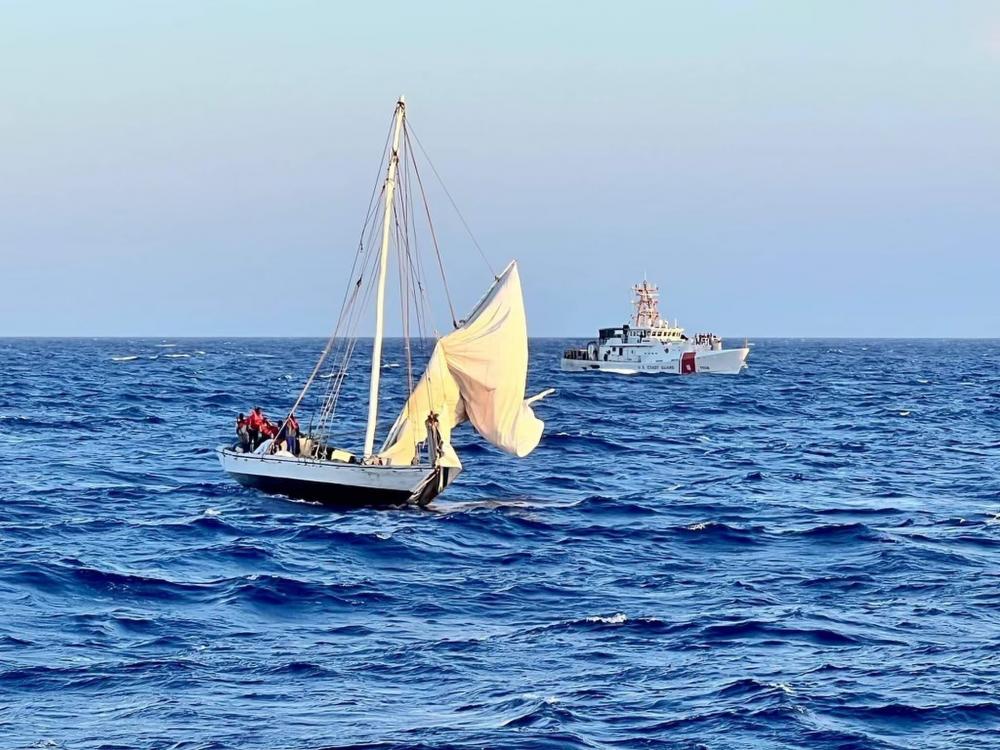 U.S. Coast Guard Cutter William Trump's crew interdicts a Haitian Sail Freighter, April. 6, 2022, approximately 18 miles north of Sagua La Grande, Cuba. William Trump's crew embarked 88 people due to safety of life at sea concerns. (U.S. Coast Guard by Lt. David Allen)