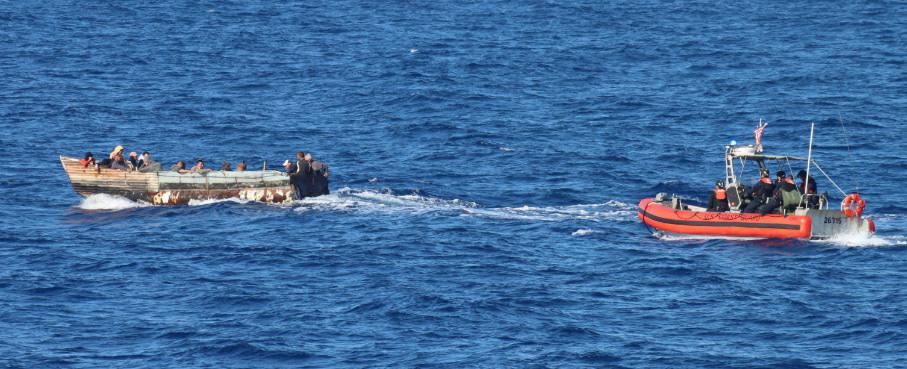 Coast Guard Cutter Mohawk's small boat crew stopped a Cuban migrant vessel approximately 45 miles south of Marathon, Florida, April 1, 2022. The people were repatriated to Cuba on April 8, 2022. (U.S. Coast Guard photo)