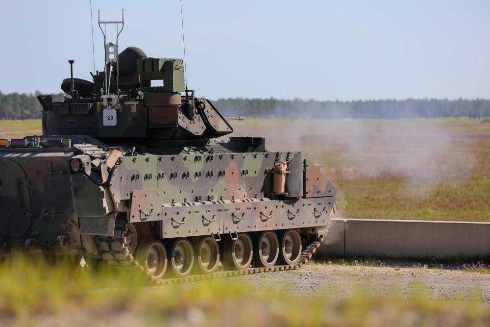 Soldiers assigned to the "Hound Battalion," 3rd Battalion, 67th Armor Regiment, 2nd Armored Brigade Combat Team, 3rd Infantry Division, operate the newly modernized M2A4 Bradley Fighting Vehicles at Fort Stewart, Georgia