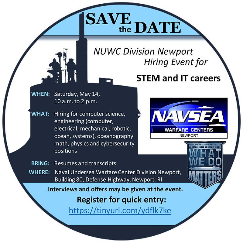NUWC Division Newport to hold hiring event for STEM, information technology careers on May 14