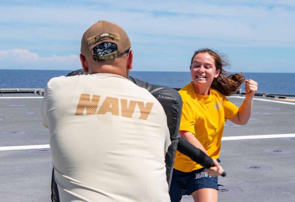 USS Jackson (LCS 6) Sailor Participates In Non-Lethal Weapons Training