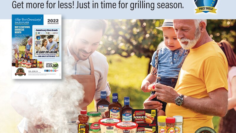 DeCA’s May 9-22 Sales Flyer includes savings related to National BBQ Month, the Commissary Store Brand Price Shield Sales Event, Military Appreciation Month Sidewalk Sales and more