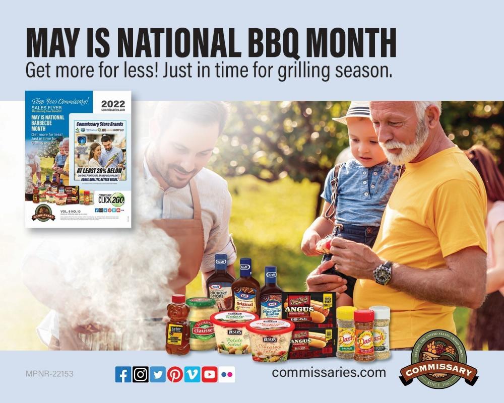 DeCA’s May 9-22 Sales Flyer includes savings related to National BBQ Month, the Commissary Store Brand Price Shield Sales Event, Military Appreciation Month Sidewalk Sales and more
