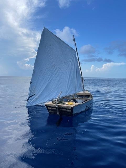 A good Samaritan notified Coast Guard Sector Key West watchstanders of this rustic vessel, about 25 miles south of Islamorada, May 5, 2022. The people were repatriated to Cuba on May 9, 2022. (U.S. Coast Guard photo)