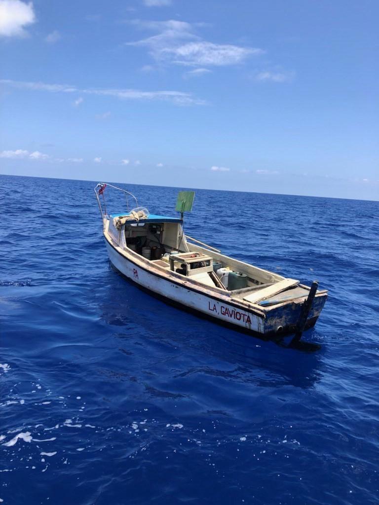 A Custom and Border Protection Air and Marine Operations law enforcement air crew alerted Coast Guard Sector Key West watchstanders of a rustic vessel, about 25 miles south of Key West. The people were repatriated to Cuba May 13, 2022. (U.S. Coast Guard photo)