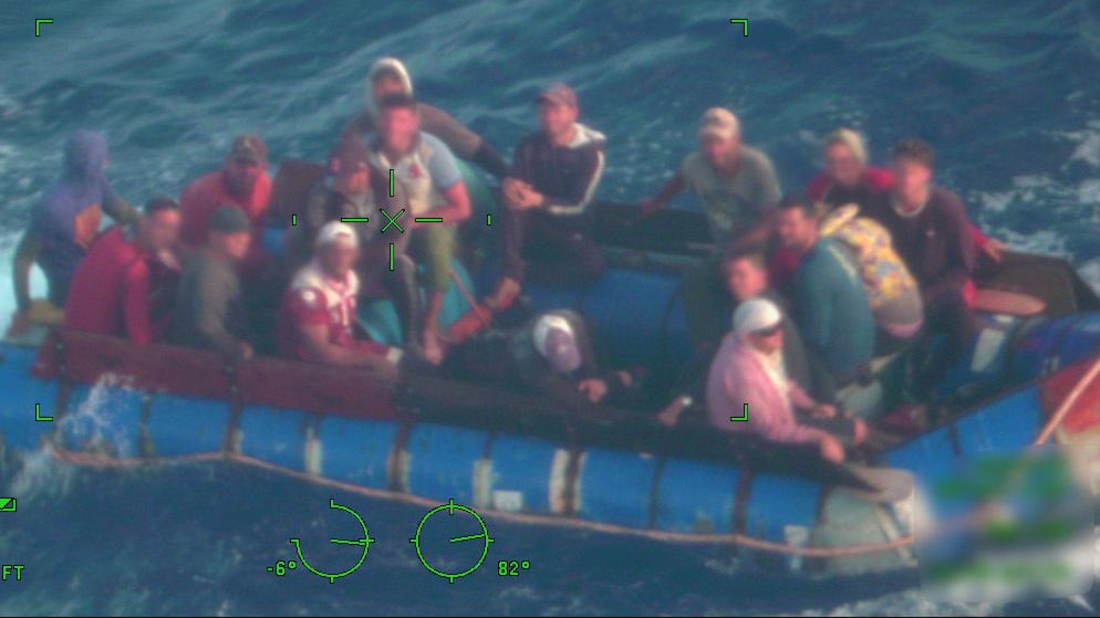 A Custom and Border Protection Air and Marine Operations law enforcement air crew alerted Coast Guard Sector Key West watchstanders about 40 miles south of Long Key, Florida, May 10, 2022. The people were repatriated to Cuba May 13, 2022. (U.S. Coast Guard photo) 