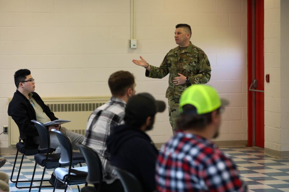 U.S. Army Sgt. 1st Class Galica answers questions at the R2PM Muster