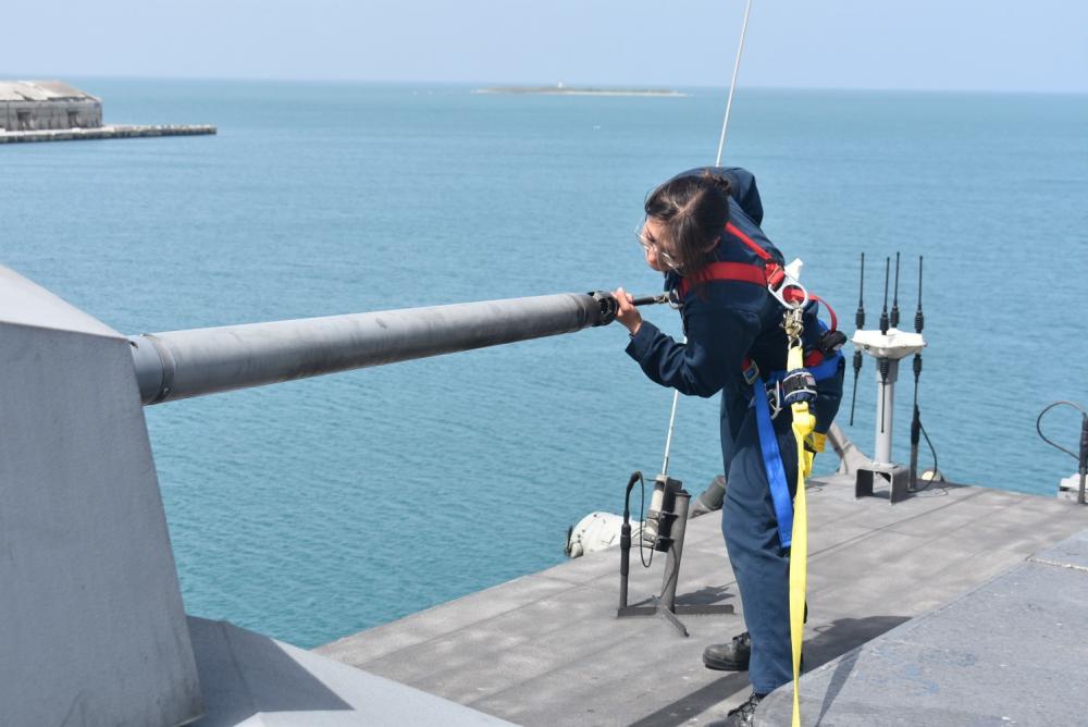 USS Billings Sailors Maintain 30mm Gun Mount