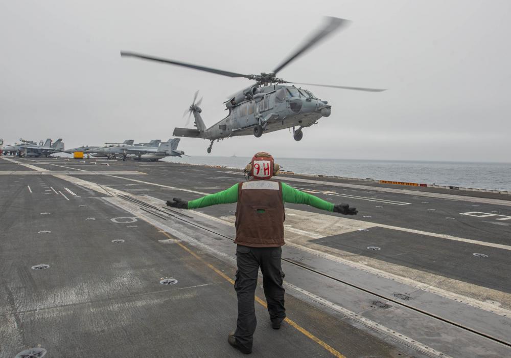 An MH-60S Lifts Off Of The Flight Deck