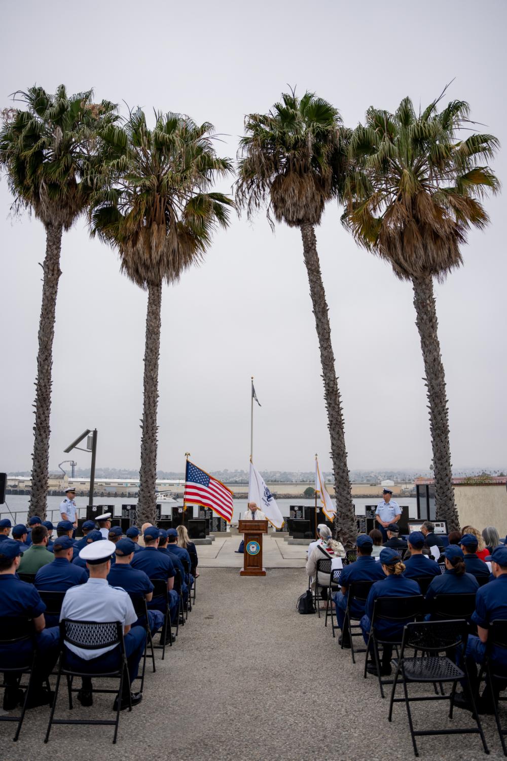 Coast Guardsmen, family and friends attend a ceremony presenting Rikio Izumi with the National Defense Service Medal San Pedro, California, June 10, 2022. The ceremony presented the now 93-year-old Izumi with the National Defense Service Medal for his service from 1951 to 1953. (U.S. Coast Guard photo by Petty Officer 3rd Class Aidan Cooney)