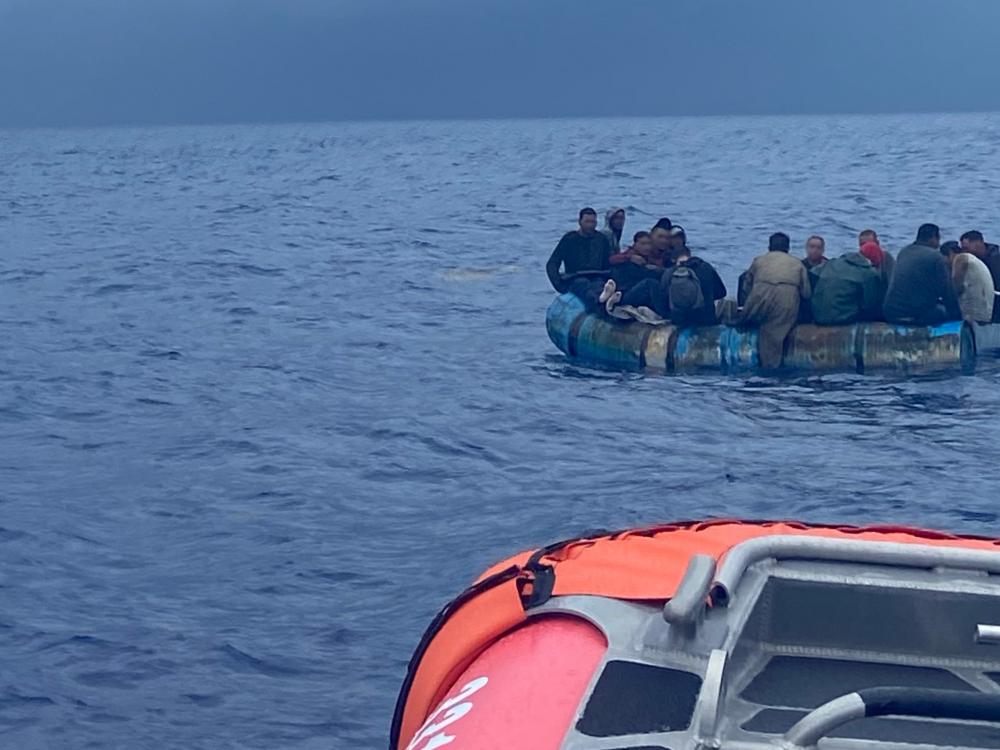 A good Samaritan notified Coast Guard Sector Key West watchstanders of an overloaded, rustic vessel about 22 miles south of Long Key, Florida, June 8, 2022. The people were repatriated to Cuba on June 11, 2022. (U.S. Coast Guard photo by Station Islamorada's crew)