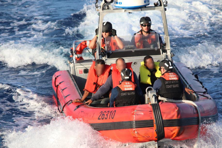 Coast Guard Cutter Vigilant's small boat crew transports people to the ship about 25 miles south of Big Pine Key, Florida, June 11, 2022. The people were repatriated to Cuba on June 17, 2022. (U.S. Coast Guard photo)