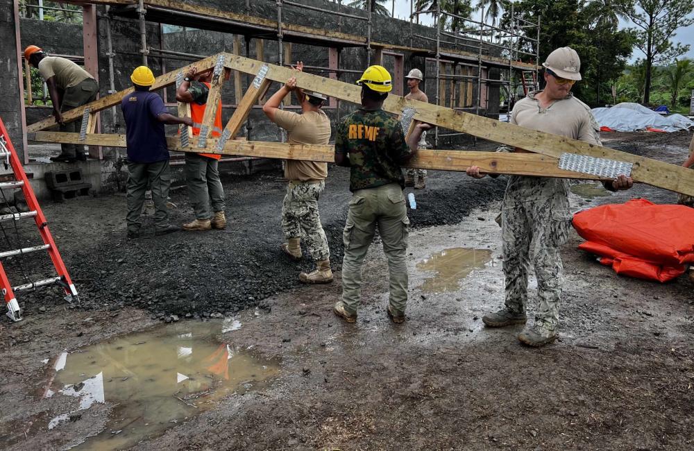 U.S. Navy Seabees with Pacific Partnership 2022 Build School with Fijian Army Engineers