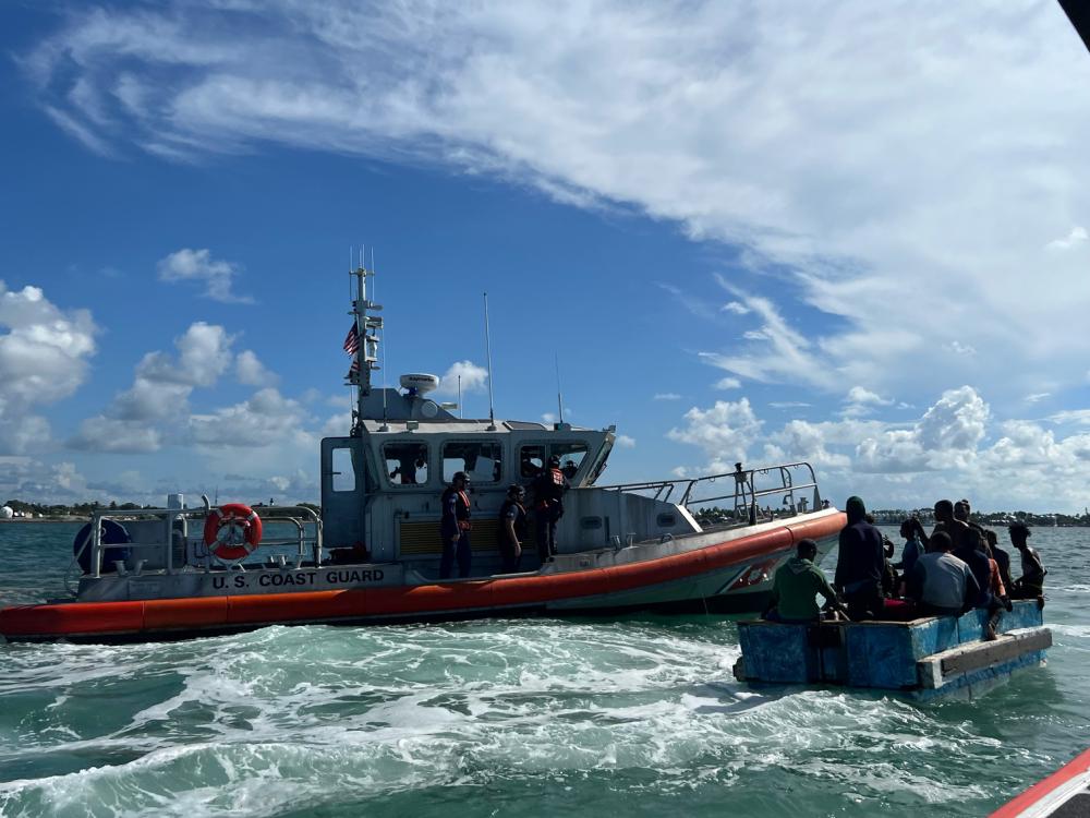 A Coast Guard Station Key West law enforcement crew alerted Sector Key West watchstanders of this migrant vessel about 3 miles south of Key West, Florida, July 6, 2022. The people were repatriated to Cuba on July 8, 2022. (U.S. Coast Guard photo by Station Key West)