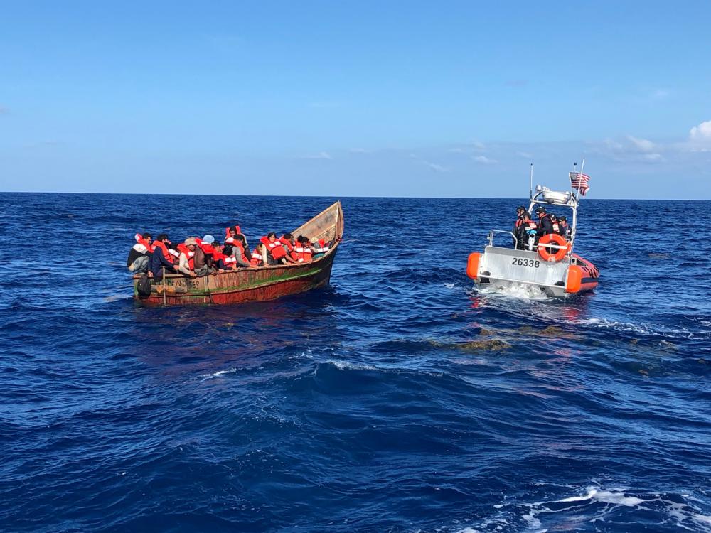 A good Samaritan notified Sector Key West watchstanders of this migrant vessel about 40 miles southwest of Key West, Florida, July 8, 2022. The people were repatriated to Cuba on July 10, 2022. (U.S. Coast Guard photo by Station Key West's crew)
