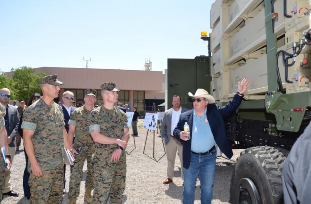 GBAD PM Don Kelley, shows the expeditionary launcher of the MRIC prototype