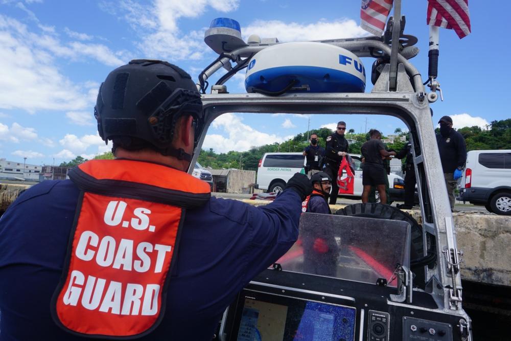 Coast Guard Cutter Joseph Napier’s small boat crew while completing the transfer of 68 Haitian survivors to Mayaguez, Puerto Rico July 29, 2022, who were abandoned offshore of Mona Island by smugglers the morning of July 28, 2022. (U.S. Coast Guard photo).