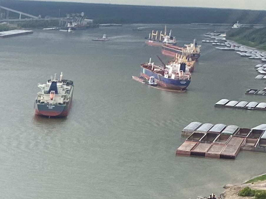Coast Guard Sector New Orleans personnel respond to a discharge of oil on the Lower Mississippi River near Kenner, Louisiana on July 28, 2022.