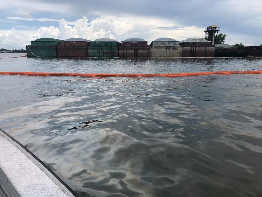 Coast Guard Sector New Orleans personnel respond to a discharge of oil on the Lower Mississippi River near Kenner, Louisiana on July 28, 2022. 