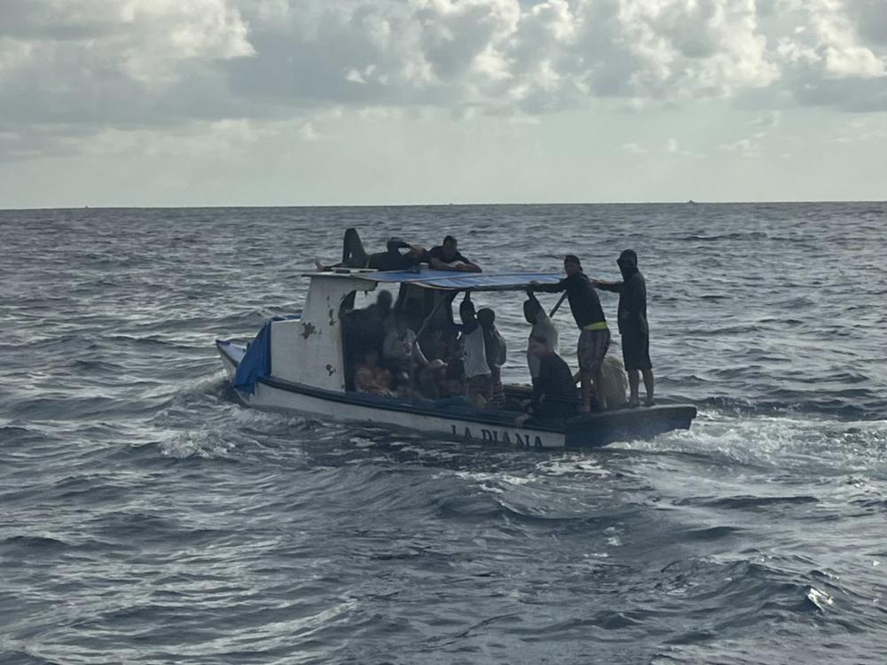 A good Samaritan notified Sector Key West watchstanders of this rustic vessel about 7 miles south of Key West, Florida, Aug. 3, 2022. The people were repatriated to Cuba on Aug. 5, 2022. (U.S. Coast Guard photo)