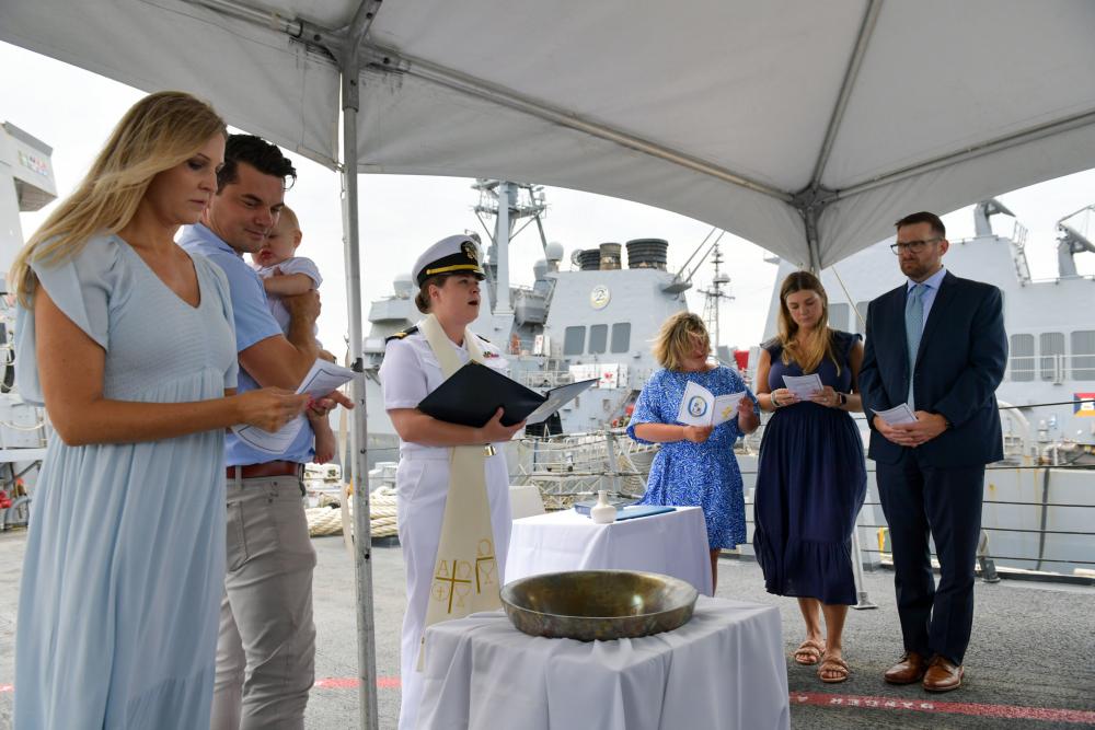 Namesake’s Great-Great-Grandnephew Baptized Aboard USS Laboon