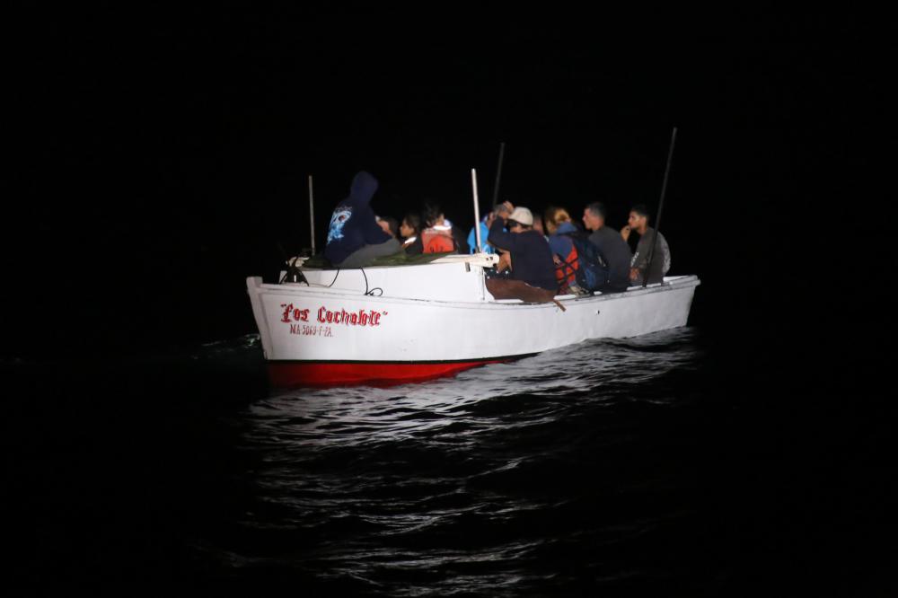 Coast Guard Cutter Spencer's crew alerted Sector Key West watchstanders of this fishing boat about 10 miles south of Key Colony Beach, Florida, Aug. 13, 2022. The people were repatriated to Cuba on Aug. 16, 2022. (U.S. Coast Guard photo)