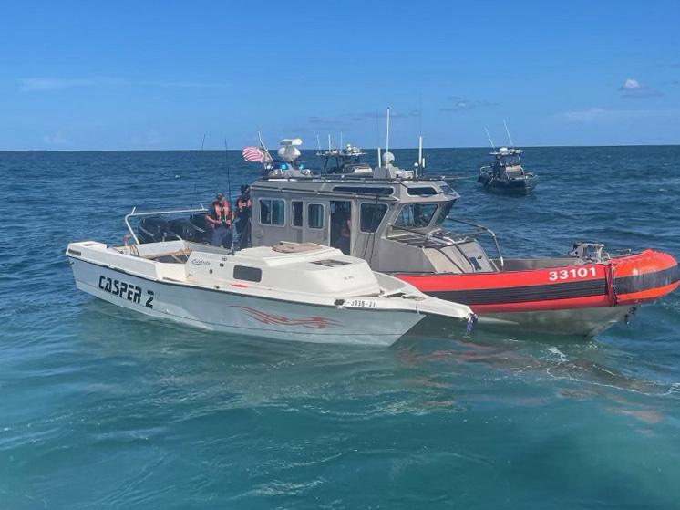 A Coast Guard Station Marathon law enforcement crew alerted Sector Key West watchstanders of this fishing vessel about 32 miles south of Boot Key, Florida, Aug. 30, 2022. The people were repatriated to Cuba Sept. 10, 2022. (U.S. Coast Guard photo)