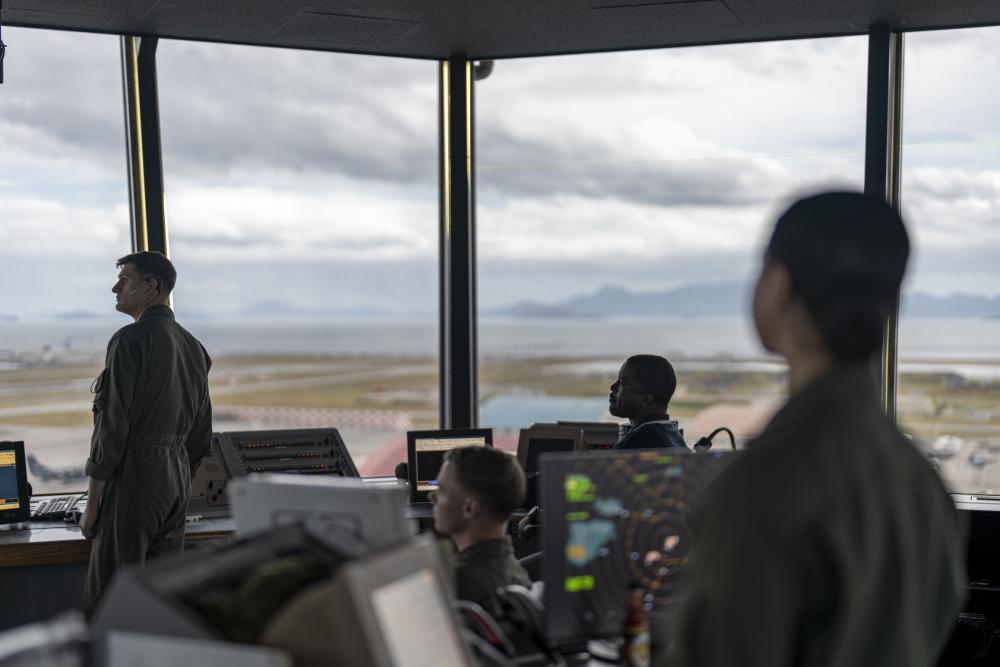 Marines with Air Traffic Control conduct flight operations at the ATC tower