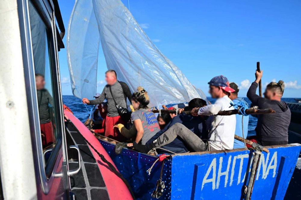 A Customs and Border Protection Air and Marine Operations aircrew alerted Sector Key West watchstanders of a sailing vessel about 12 miles southeast of Islamorada, Florida, Sept. 25, 2022. The people were repatriated to Cuba Sept. 30, 2022. (U.S. Coast Guard photo by Petty Officer 3rd Class Mikaela McGee)