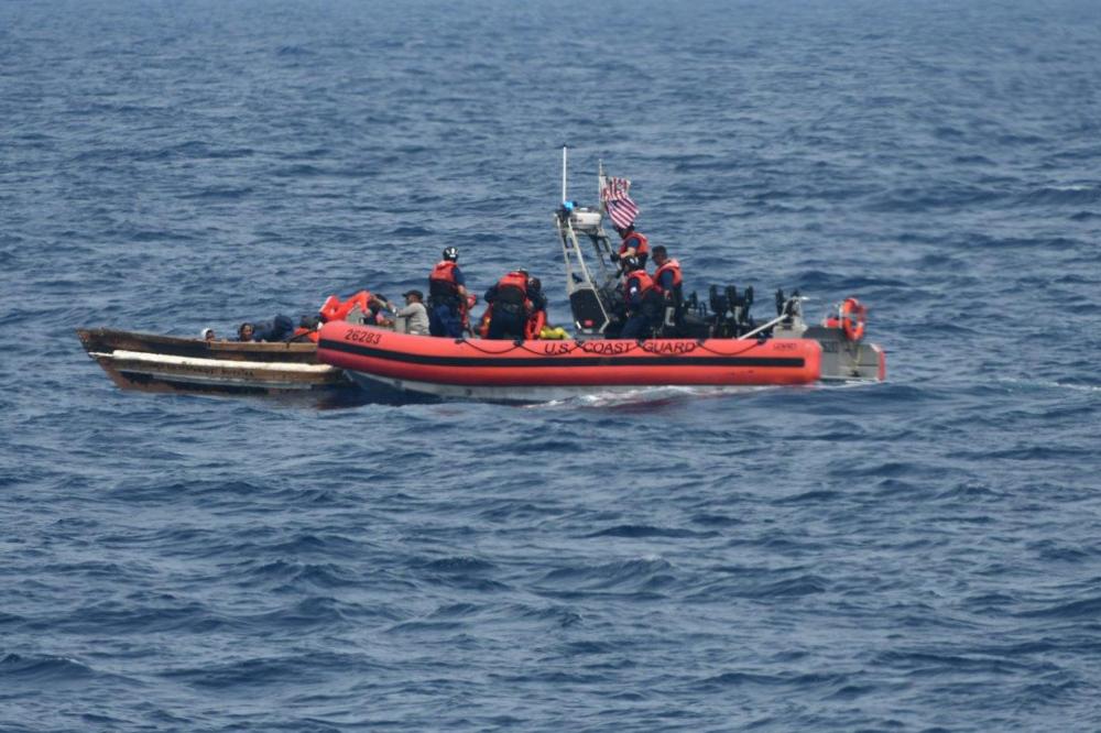 A Coast Guard Air Station Miami law enforcement airplane crew alerted Sector Key West of a migrant vessel about 30 miles southwest of Key West, Florida, Oct. 13, 2022. The people were repatriated to Cuba on Oct. 15, 2022. (U.S. Coast Guard photo)