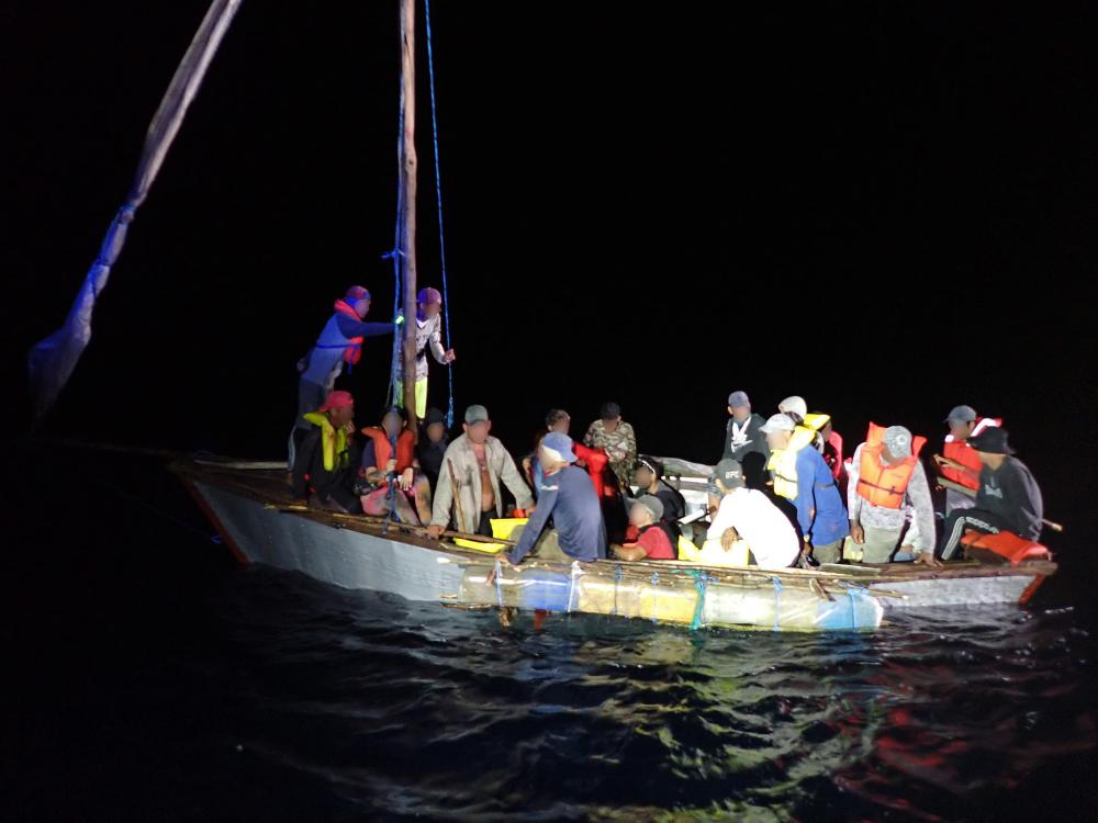 An interdicted migrant voyage approximately 20 miles south of Boca Chica, Florida, Oct 18, 2022. The people were repatriated to Cuba on Oct. 21, 2022. (U.S. Coast Guard photo)