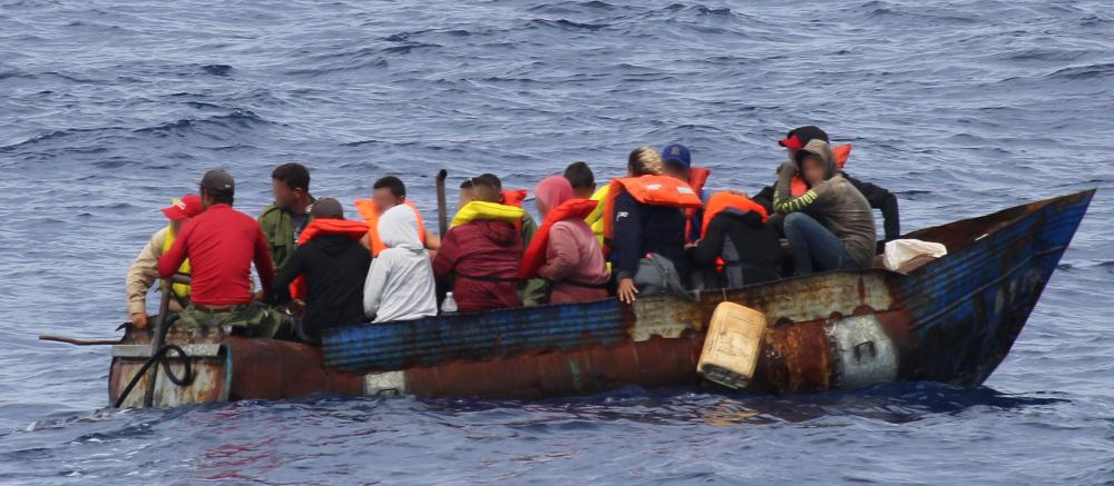 An interdicted migrant voyage approximately 30 miles south of Islamorada, Florida, Oct. 18, 2022. The people were repatriated to Cuba on Oct. 22, 2022. (U.S. Coast Guard photo)